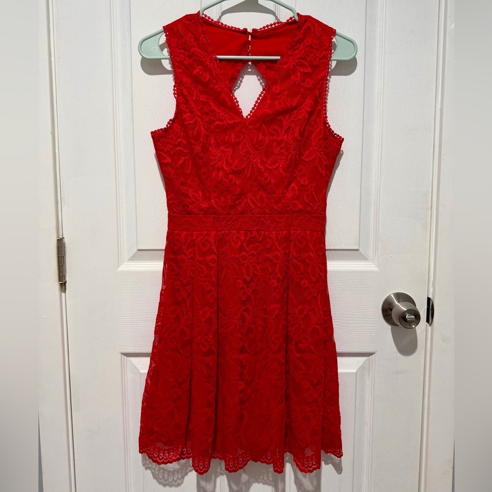 Francesca's Collections Red Lace Backless Dress